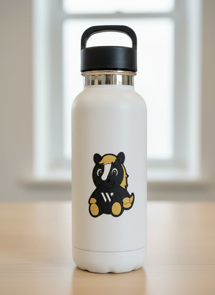 welly sticker on white waterbottle