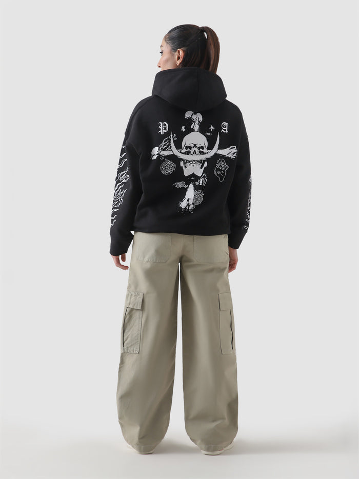 White Beard One Piece hoodie female model back view graphic print Pakistan – GROOVY