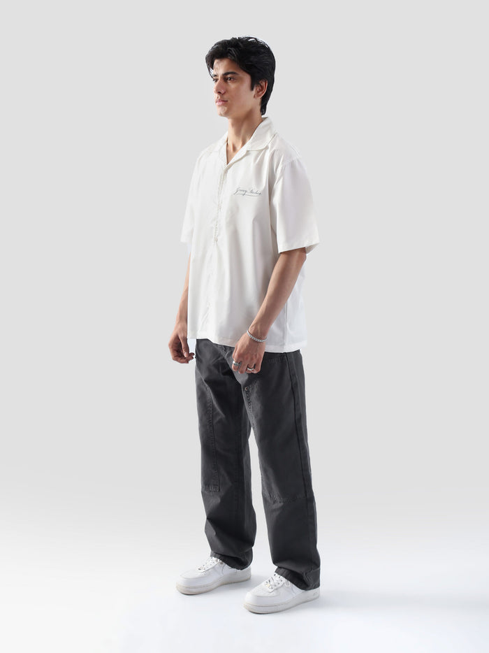 White Cuban shirt male model back view full body Pakistan – GROOVY