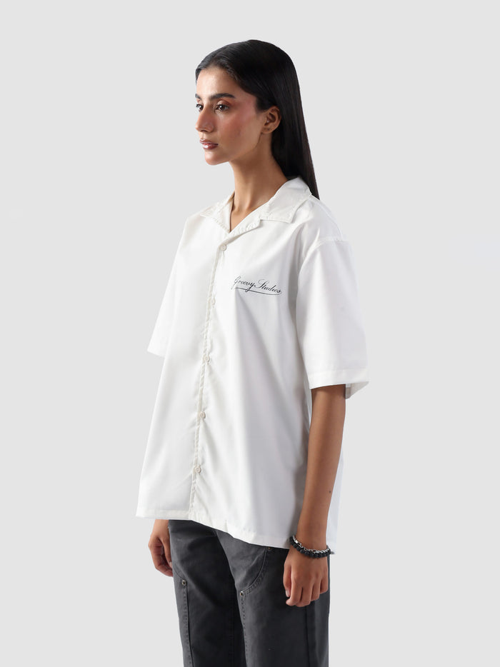 White Cuban shirt male model side view full body Pakistan – GROOVY