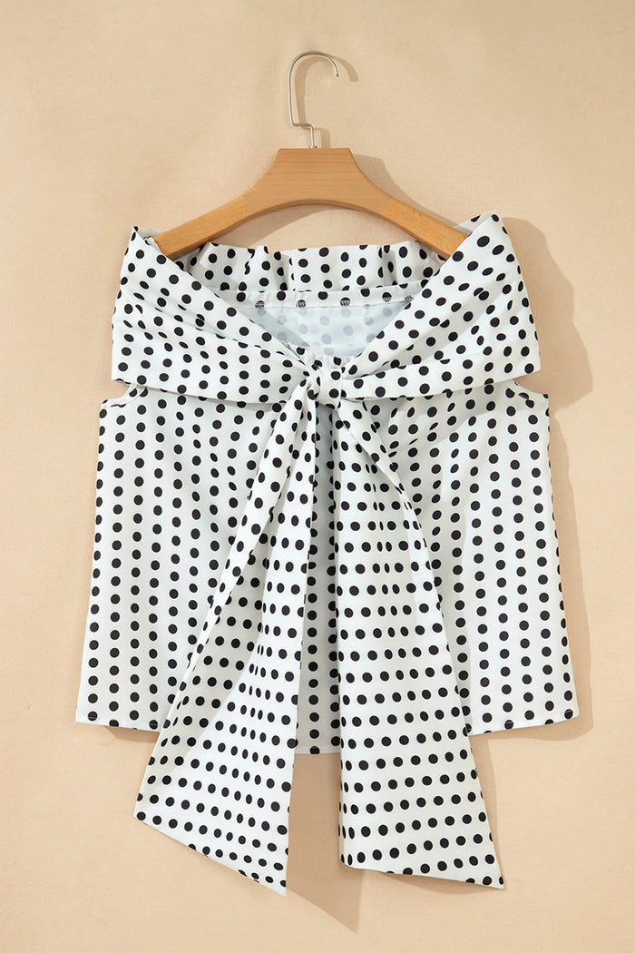 White Polka Dot Off Shoulder Bow Knot Blouse