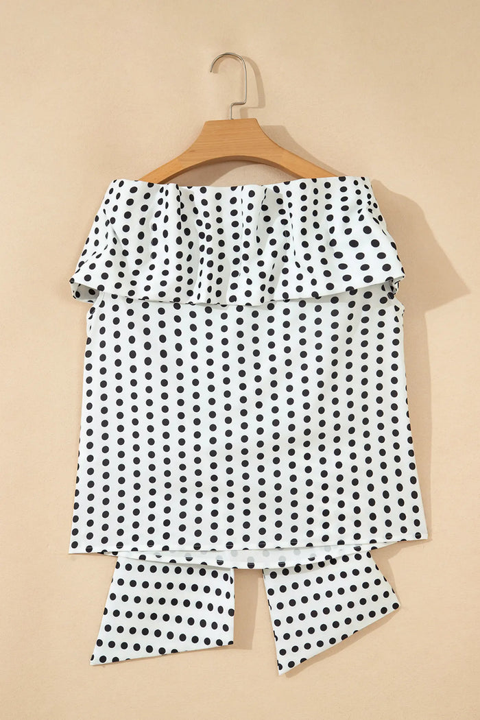 White Polka Dot Off Shoulder Bow Knot Blouse
