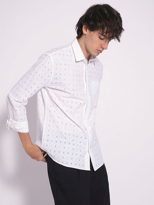 White Schiffli Cotton Shirt