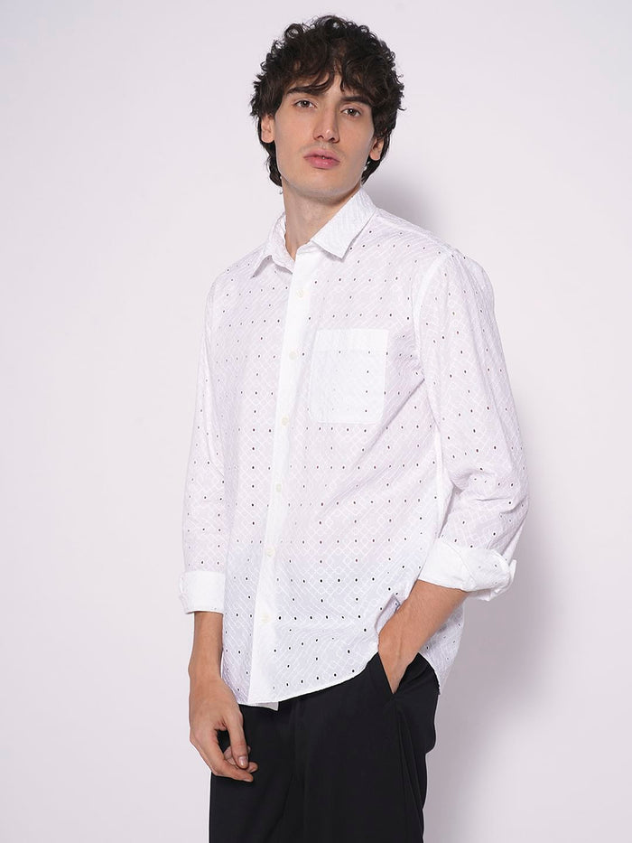 White Schiffli Cotton Shirt