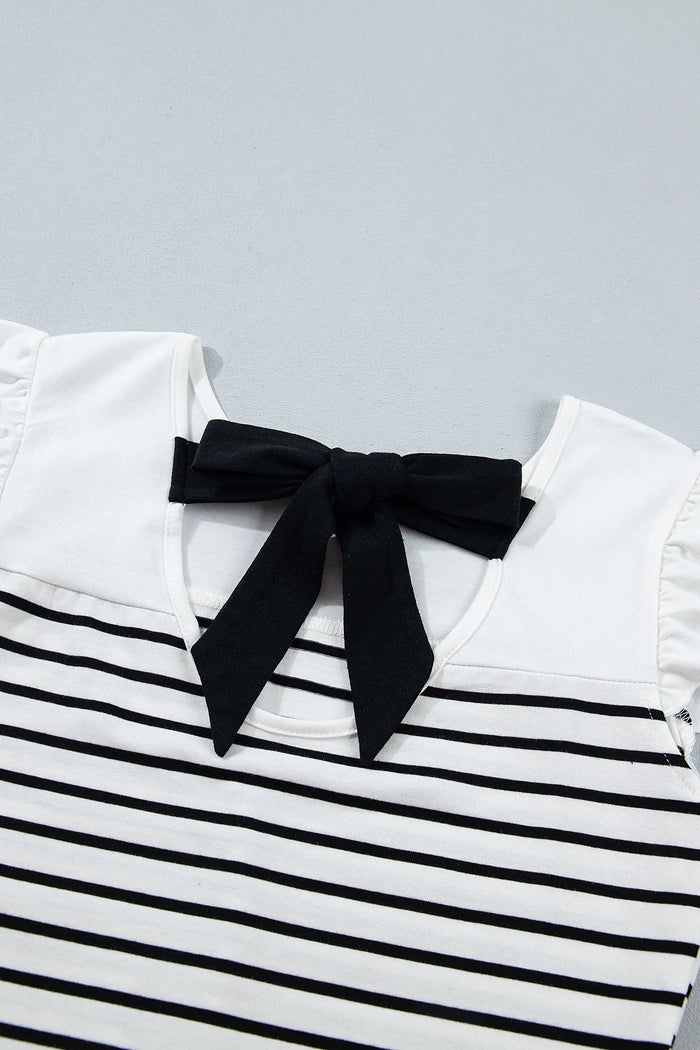 White Stripe Contrast Knot Back Ruffle Tank Top