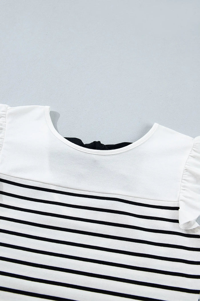 White Stripe Contrast Knot Back Ruffle Tank Top