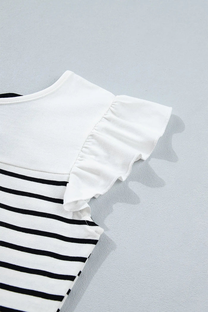 White Stripe Contrast Knot Back Ruffle Tank Top