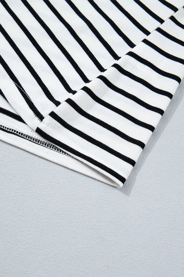 White Stripe Contrast Knot Back Ruffle Tank Top