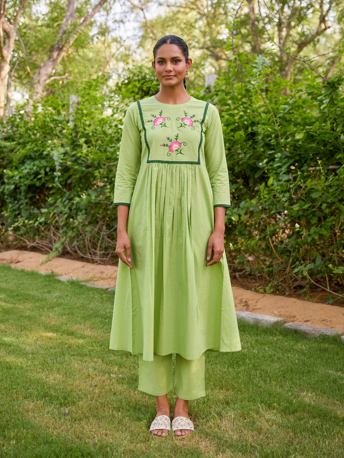 Women's Cotton Floral Embroidered Kurta Set