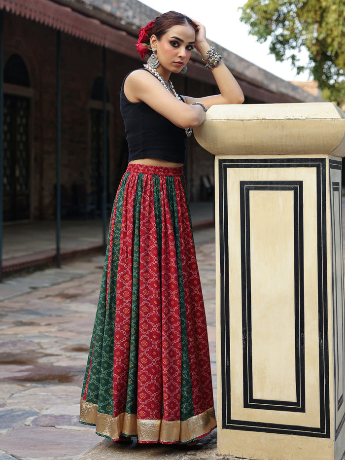 Women's Dual Coloured Bandhani Printed Long Skirt