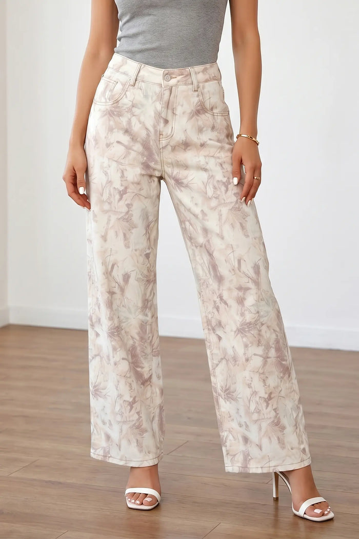 Woodland Camo Tummy Control Denim Wide Leg Jeans – Khaki