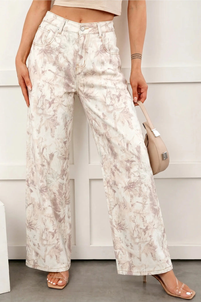 Woodland Camo Tummy Control Denim Wide Leg Jeans – Khaki