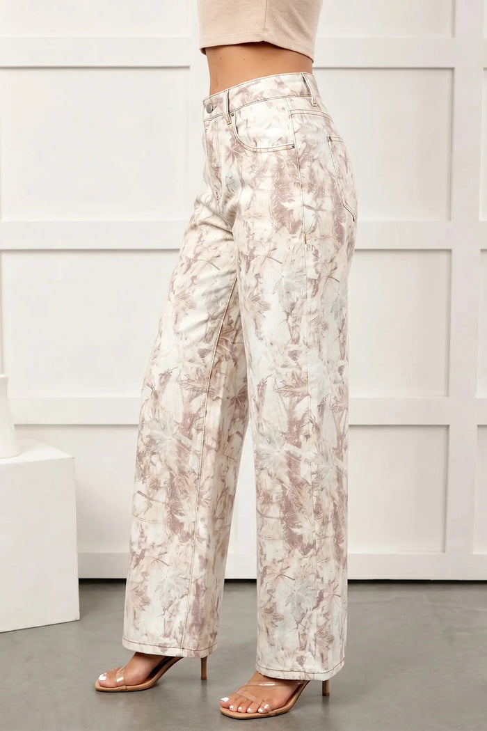 Woodland Camo Tummy Control Denim Wide Leg Jeans – Khaki