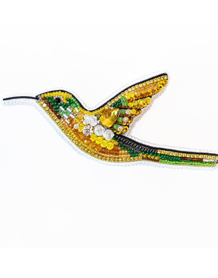 Yellow Hummingbird Beaded Embroidery Brooch/Hanging Decoration Kit