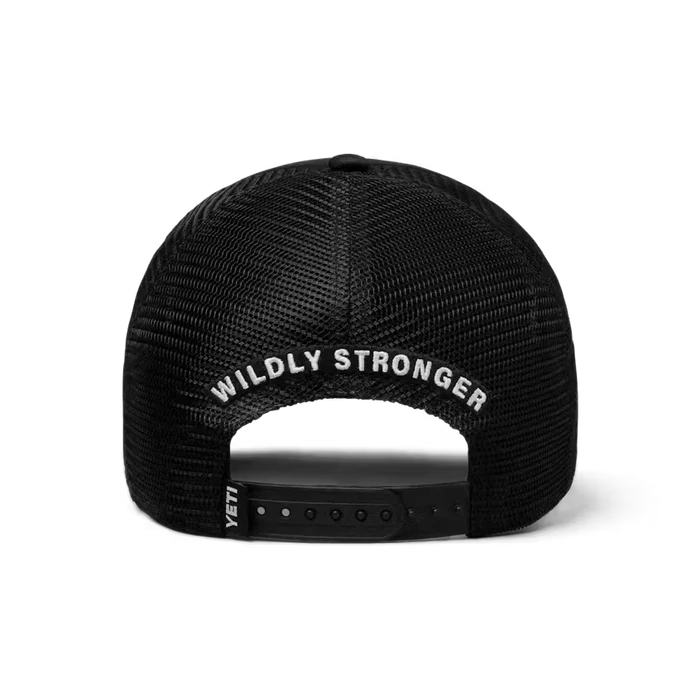 Yeti Coolers Mid Pro Foam Trucker Hat in black, back view with mesh panels
