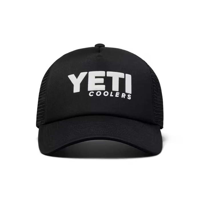 Yeti Coolers Mid Pro Foam Trucker Hat in black, front view with logo