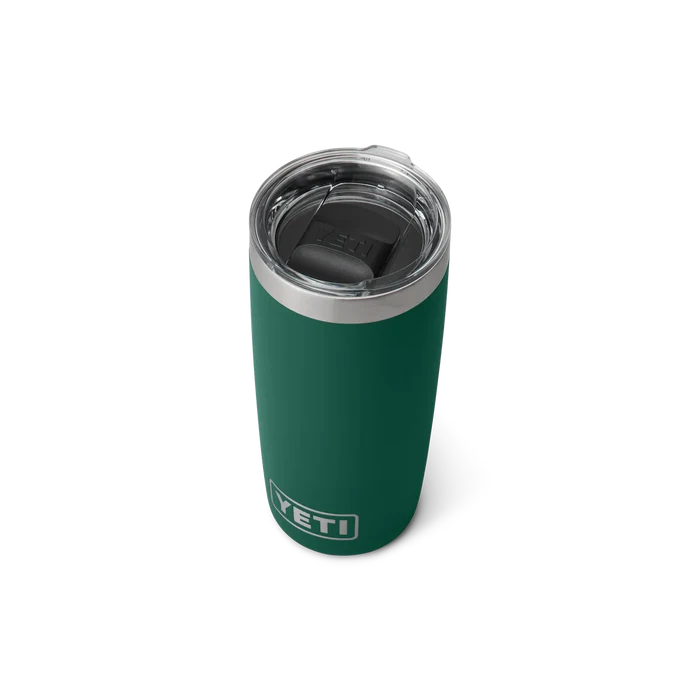 Yeti Rambler 20oz tumbler in green with lid, ideal for watersports and outdoor adventures