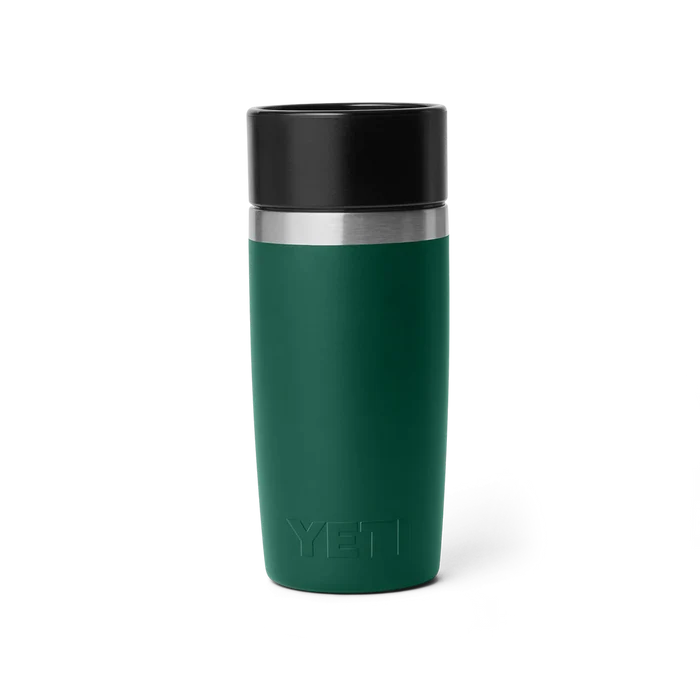 Yeti green insulated travel mug with black lid, ideal for watersports adventures