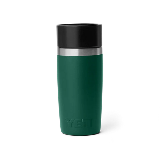 Yeti green insulated travel mug with black lid, ideal for watersports adventures