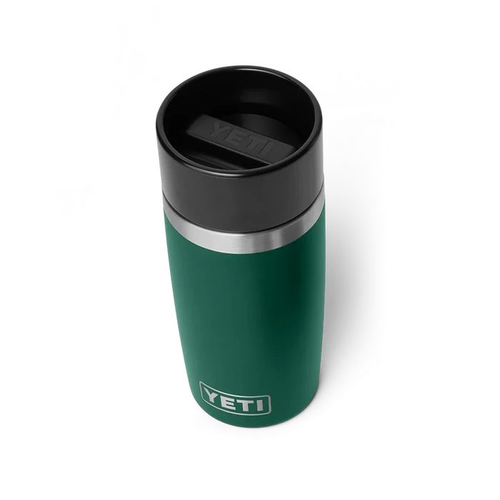 Yeti Rambler Travel Mug in Forest Green with Black Lid, Stainless Steel Band