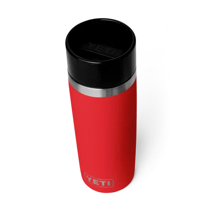 YETI Rambler 16oz red travel bottle with black lid and stainless steel accent
