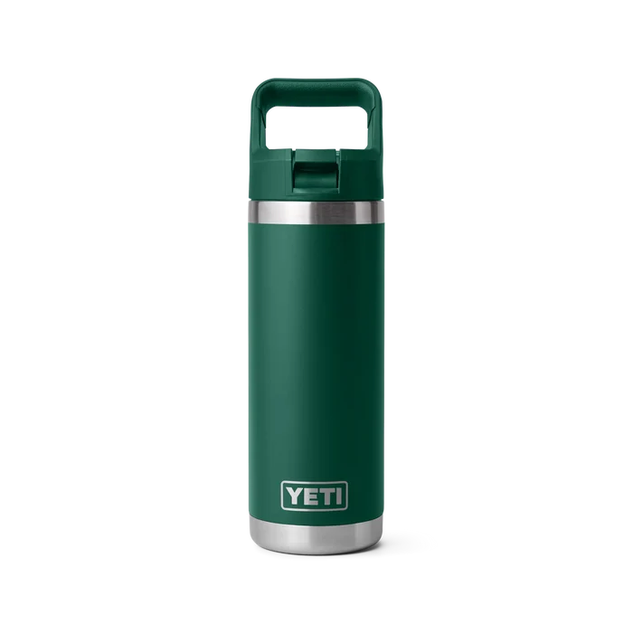 Yeti Rambler 18oz bottle in forest green with handle, stainless steel accents