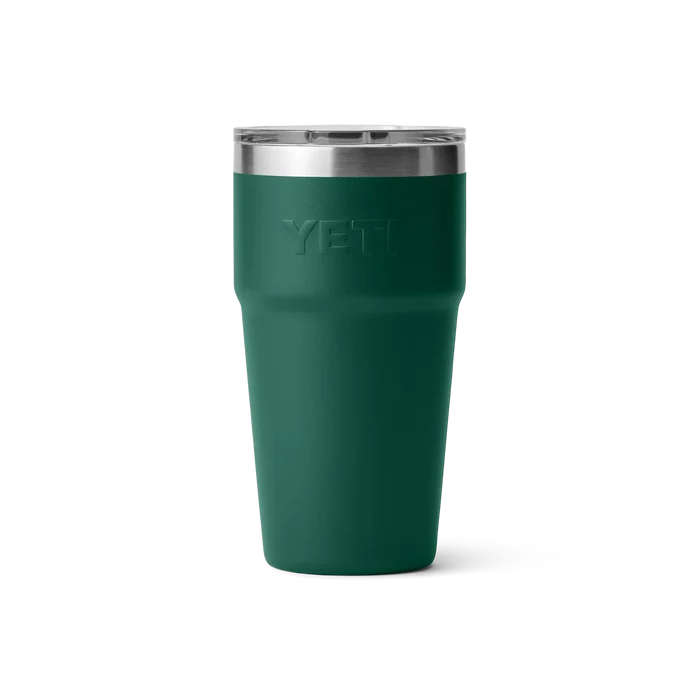 Yeti Rambler Tumbler in forest green with stainless steel lid, ideal for watersports adventures