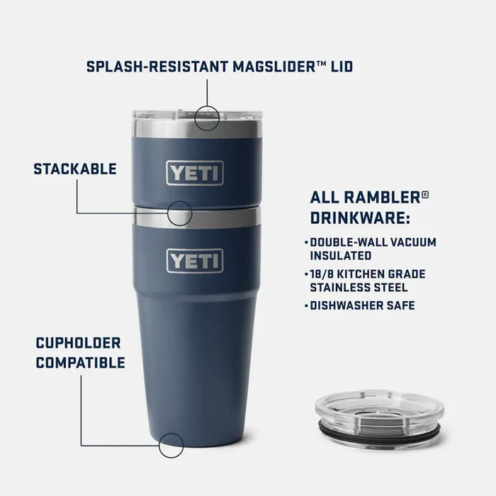 Yeti Rambler tumbler with MagSlider lid, stackable, cupholder compatible, navy blue