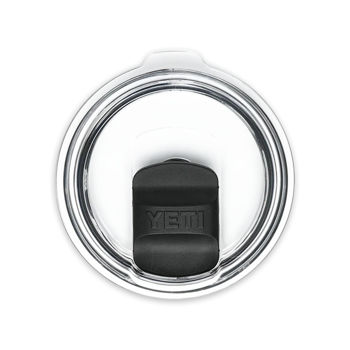 Yeti Rambler lid with black flip-top spout and clear plastic ring