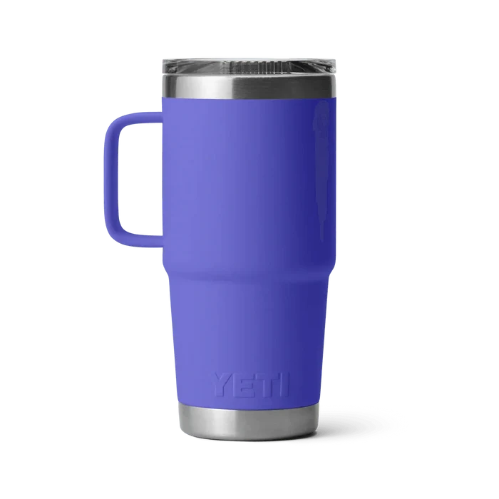 YETI Rambler 20oz travel mug in ultramarine violet with handle and clear lid