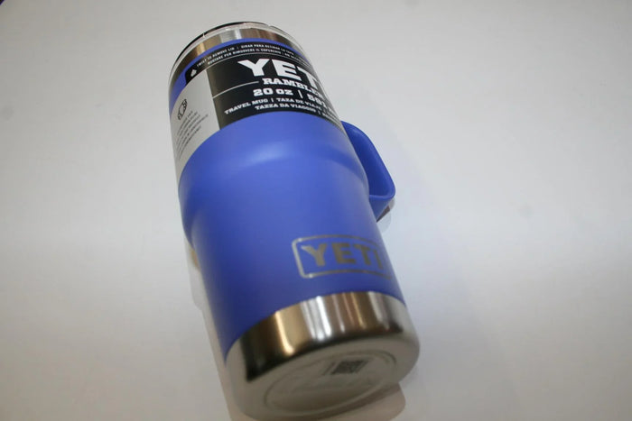 YETI Rambler 20oz ultramarine blue travel mug with handle and stainless steel base