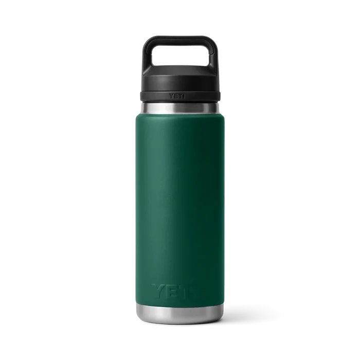 Yeti Rambler 26oz bottle in forest green with black handle, ideal for watersports hydration