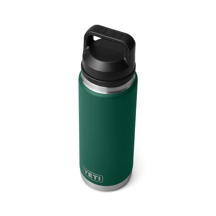 Yeti Rambler 18oz bottle in forest green with black lid, ideal for watersports adventures