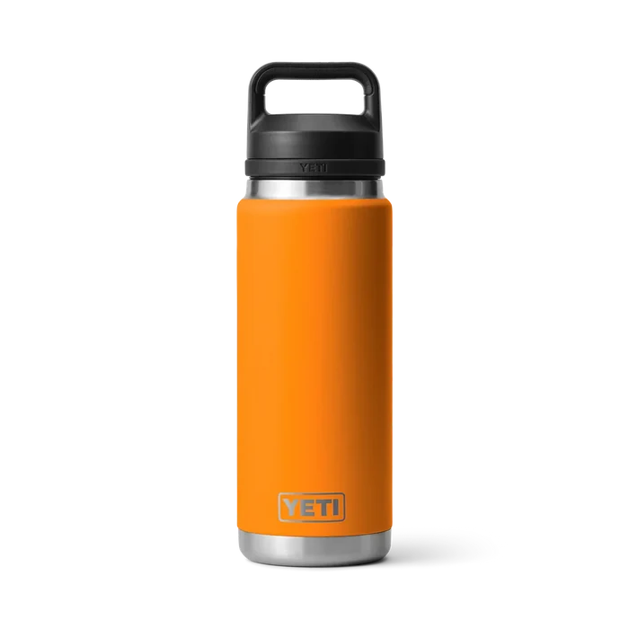 Orange YETI insulated water bottle with black lid and handle