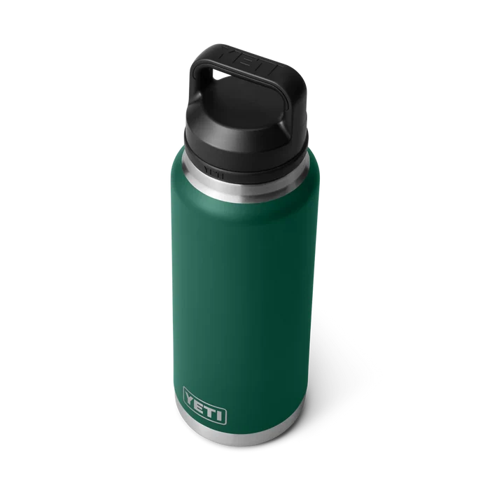 Yeti green insulated water bottle with black lid, ideal for watersports and outdoor adventures