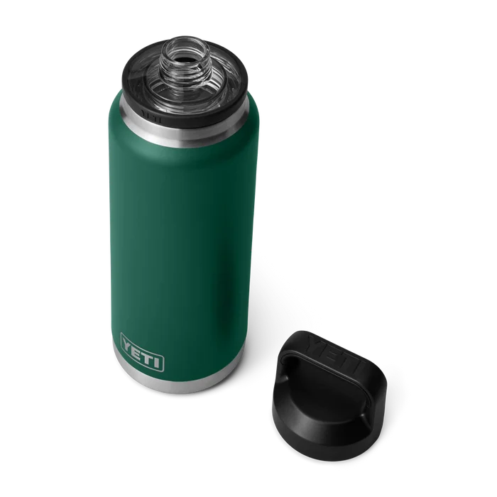 Yeti Rambler 18oz bottle in forest green with black lid, ideal for watersports adventures