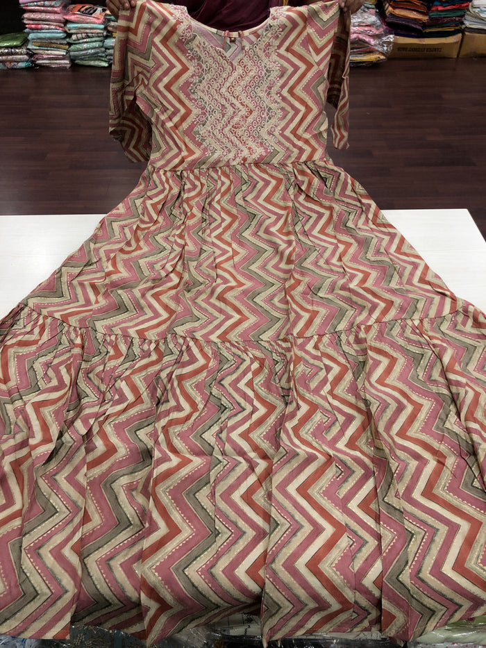 Zigzag Printed modal silk long gown