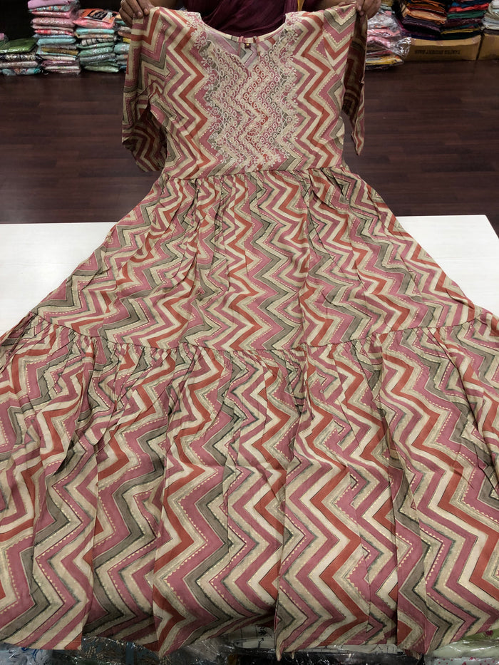Zigzag Printed modal silk long gown