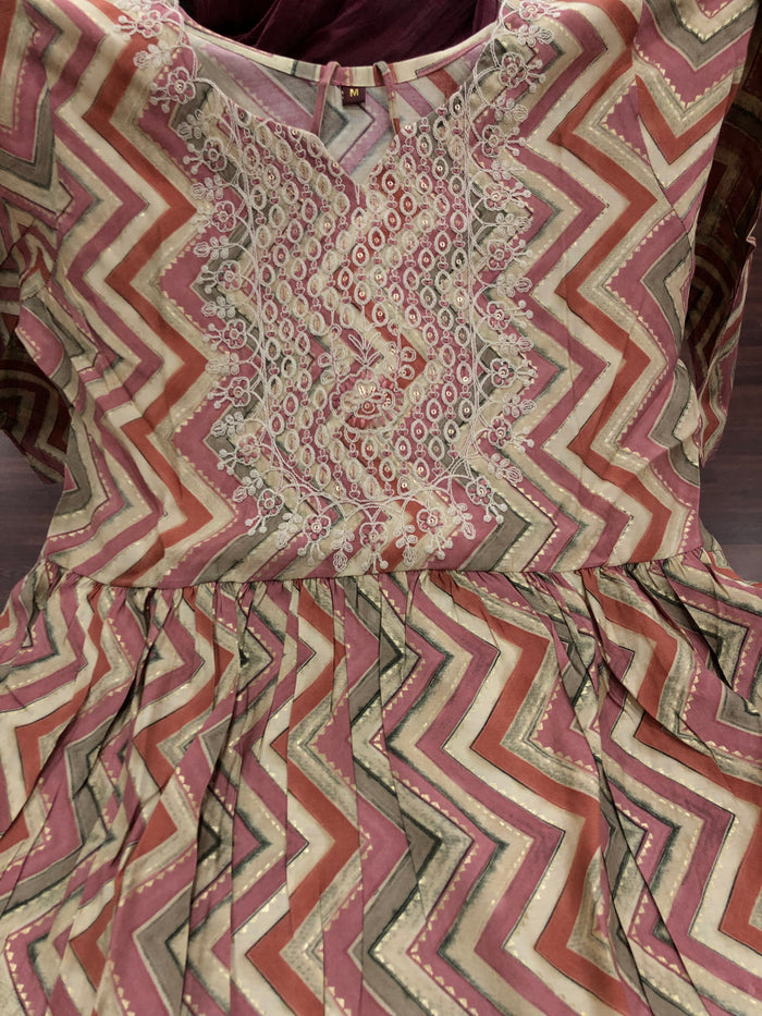 Zigzag Printed modal silk long gown